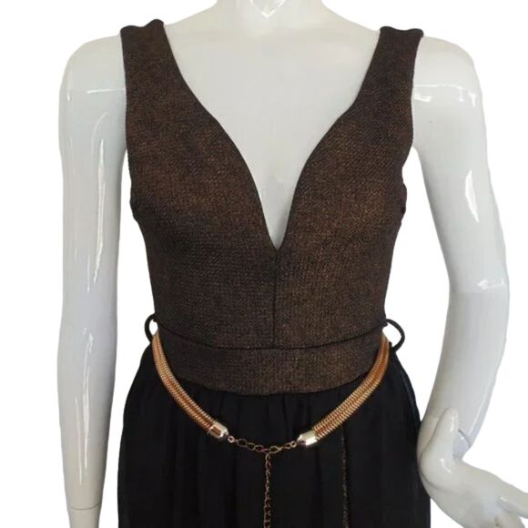 new MADRAG Romper, S, Bronze/Black mesh skirt, Sleeveless, Shorts, Metal Belt - Picture 8 of 14